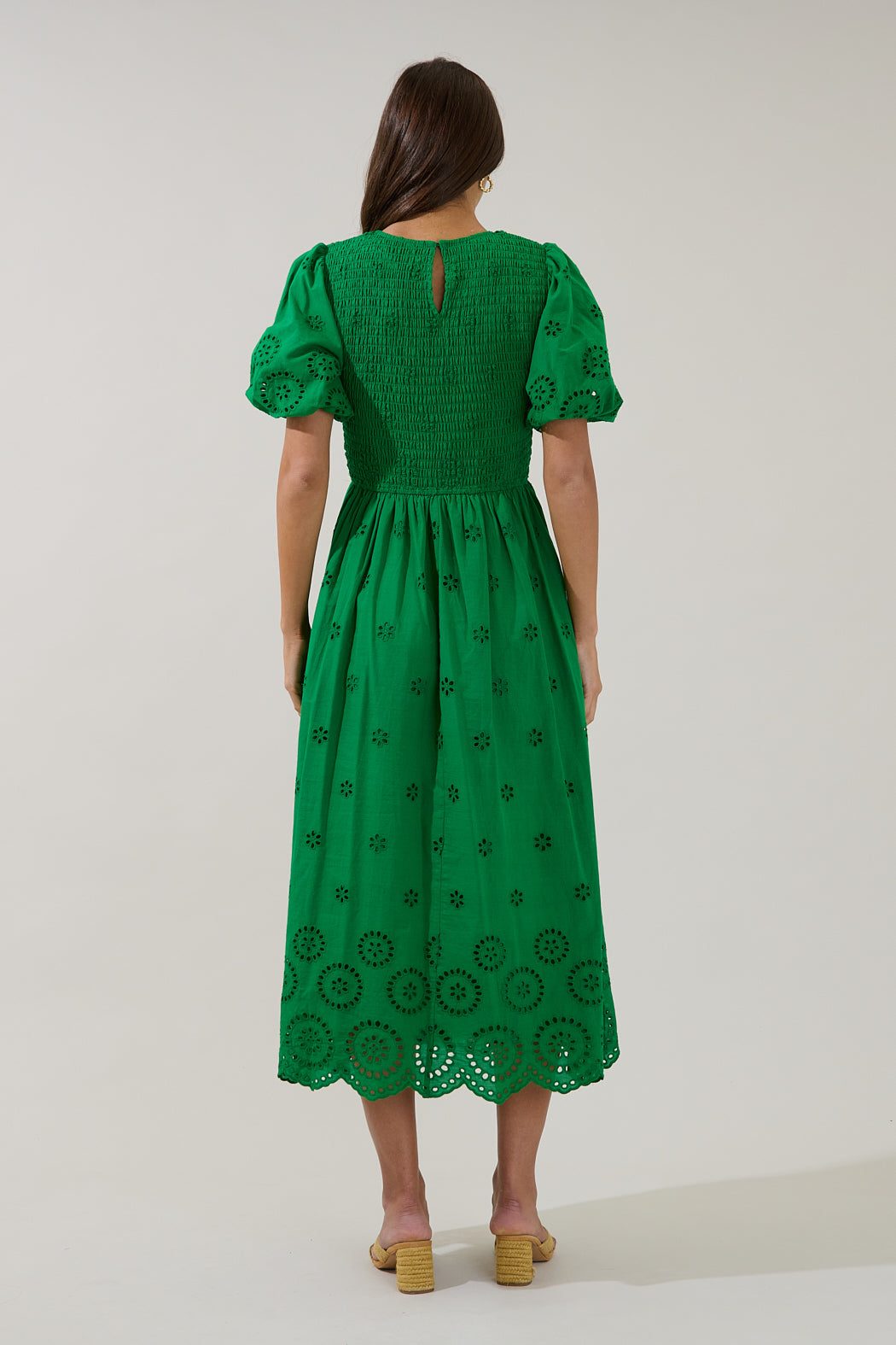 Deana Eyelet Smocked Midi Dress