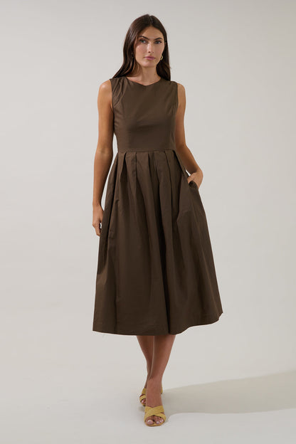 Emily Pleated Sleeveless Midi Dress