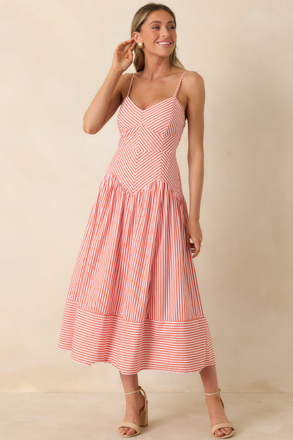 From All Angles Orange & White Stripe Cotton Midi Dress