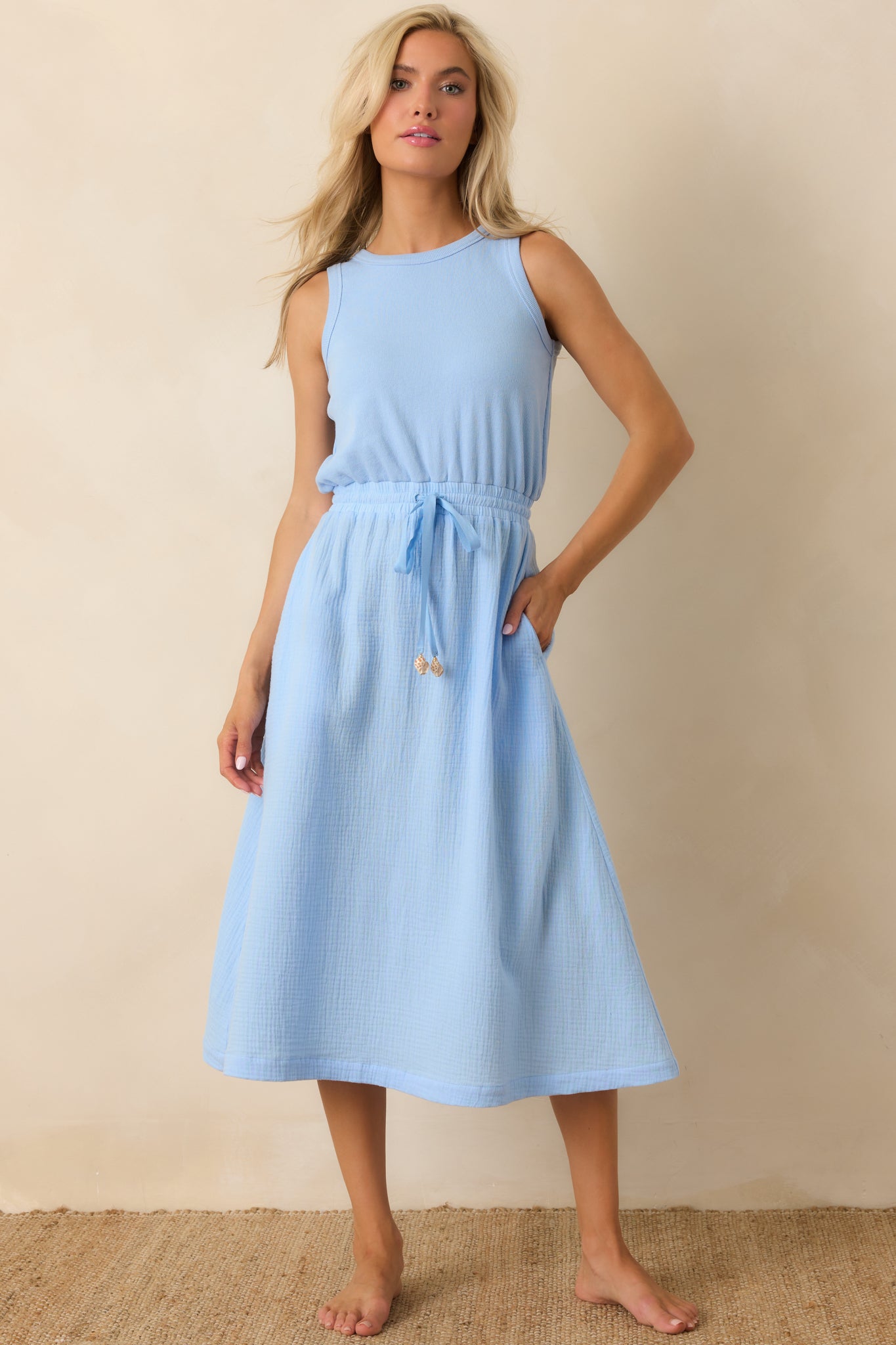 Paradisa Bonita Oceana Blue Cotton Sleeveless Midi Dress
