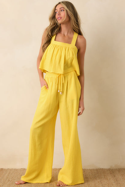Paradisa Dunedin Yellow Cotton Wide Leg Drawstring Pants