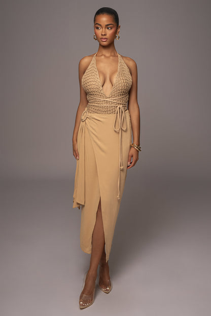 Khaki Athea Drape Maxi Skirt