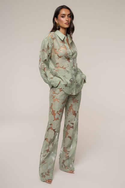 PRE-ORDER Sage Organza Floral Pant