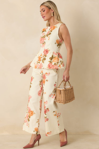 Grace in Motion Pink Floral Print Cotton Wide Leg Pants
