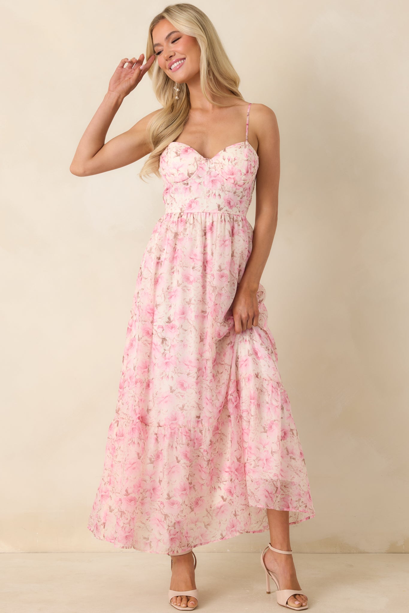 Love Me Softly Pink Floral Bustier Maxi Dress