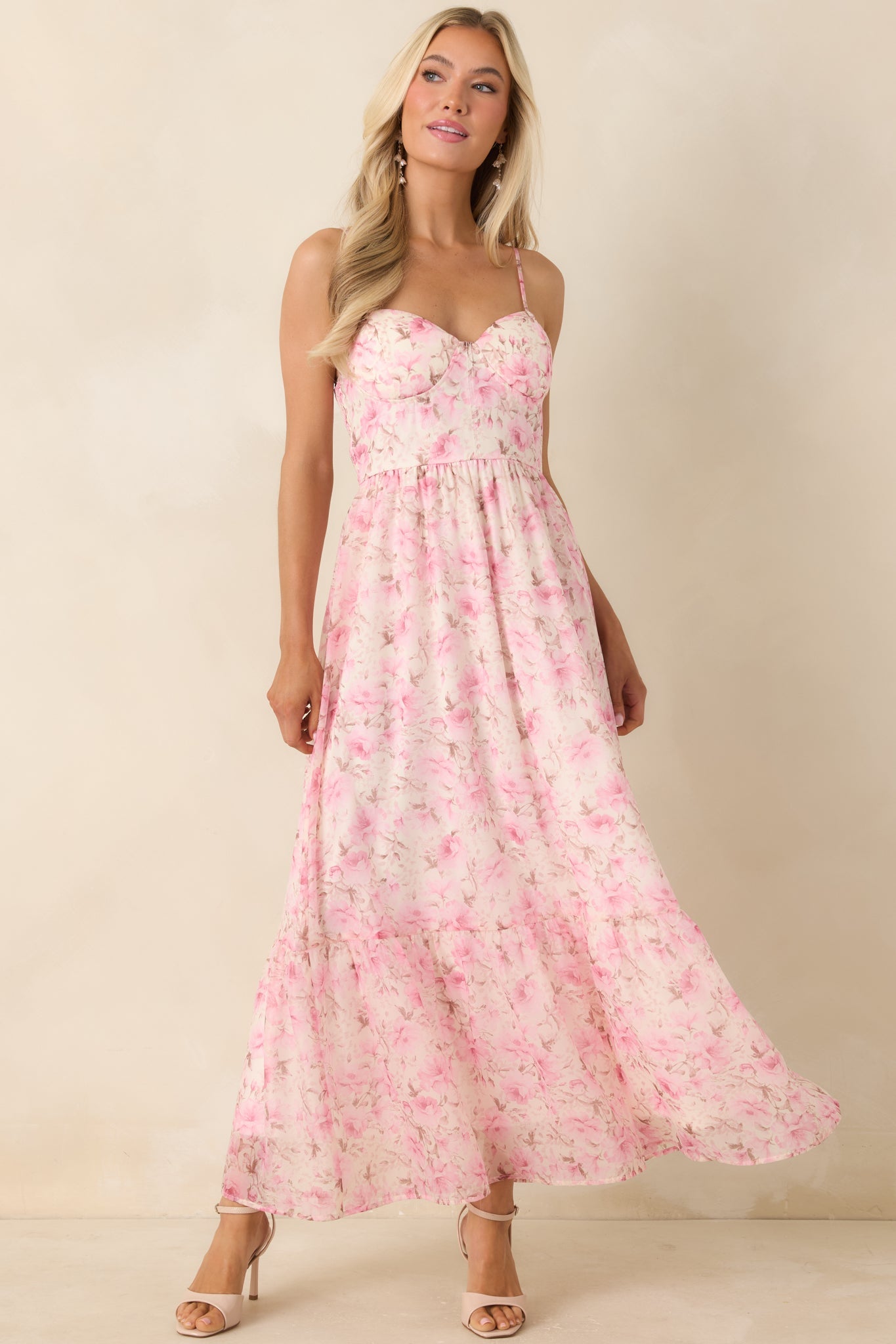 Love Me Softly Pink Floral Bustier Maxi Dress