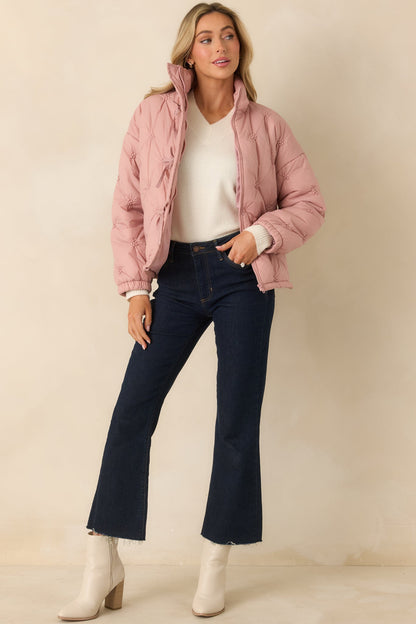 Wrapped Up In You Blush Pink Quilted Puffer Jacket