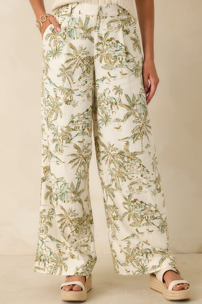 Z Supply Overlook Tiki Tide Light Beige & Green Linen Pant