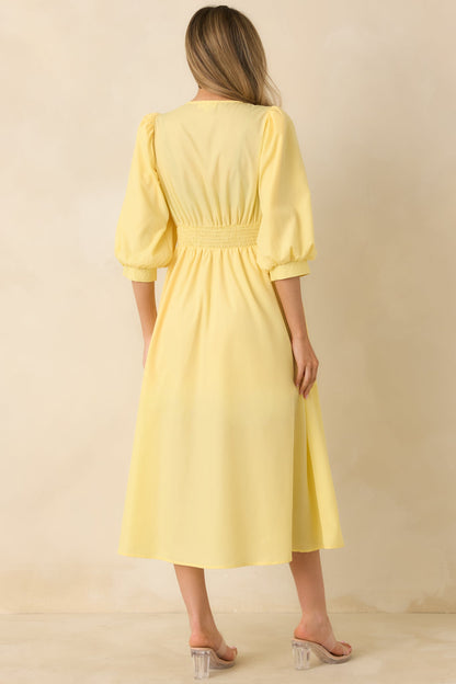 To Be Fair Daffodil Yellow Blouson Sleeve Zip Up Midi Dress