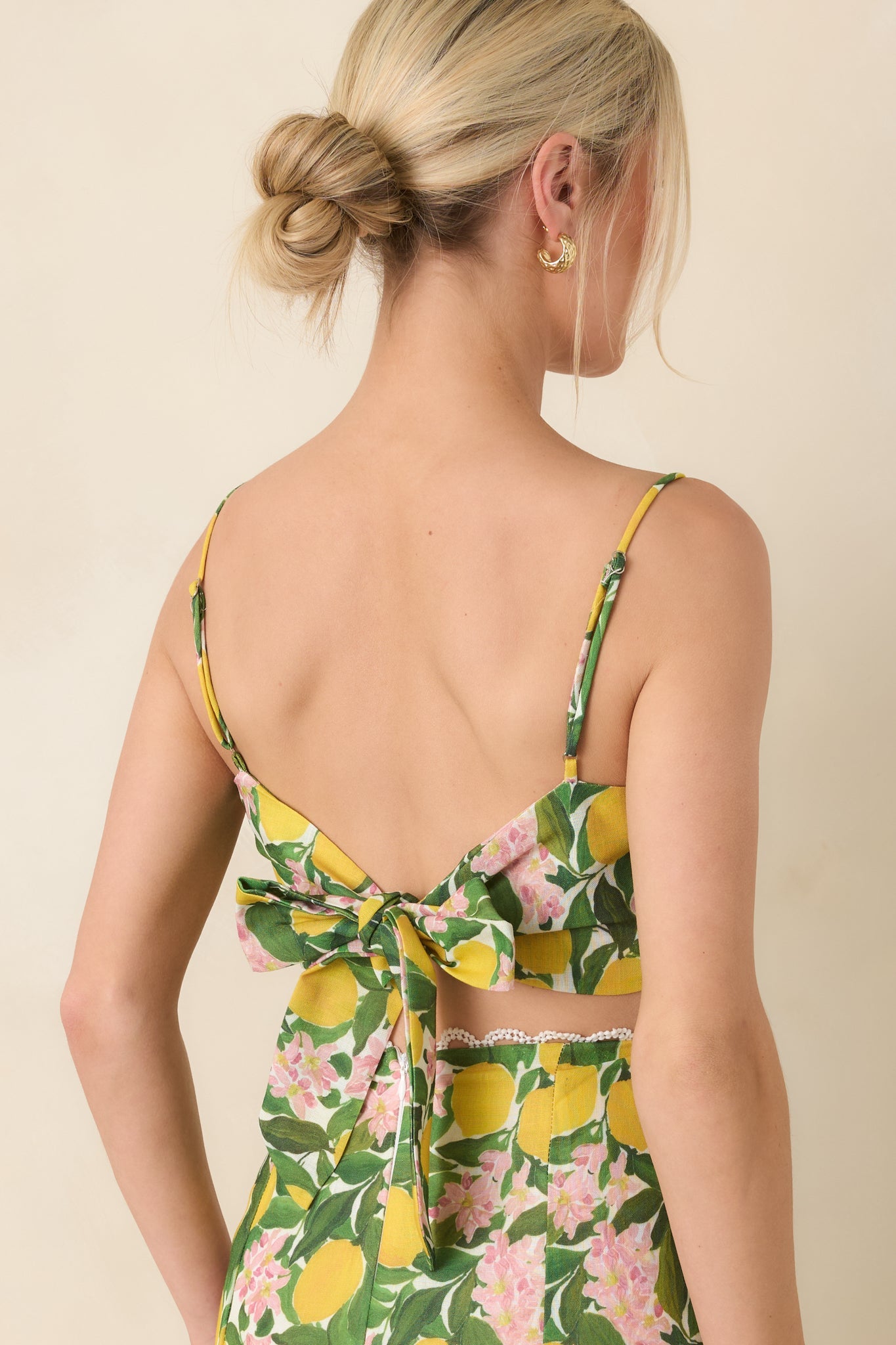 Sweetest in the Grove Yellow Multi Lemon Blossom Crop Top