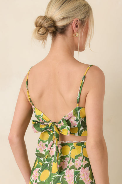 Sweetest in the Grove Yellow Multi Lemon Blossom Crop Top