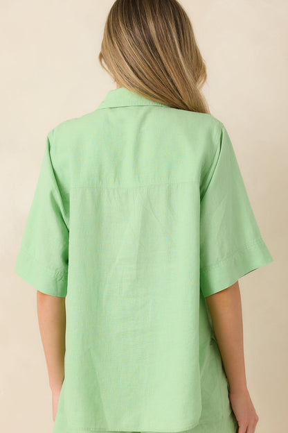 Z Supply Expedition Light Green Linen Blend Short Sleeve Button Down Top