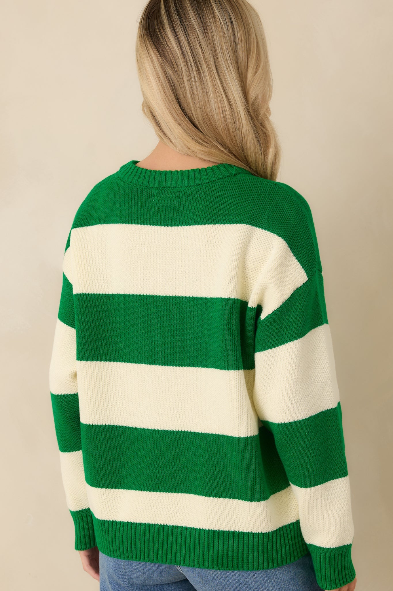 Courtside Classic Kelly Green Stripe Cotton Knit Tennis Sweater