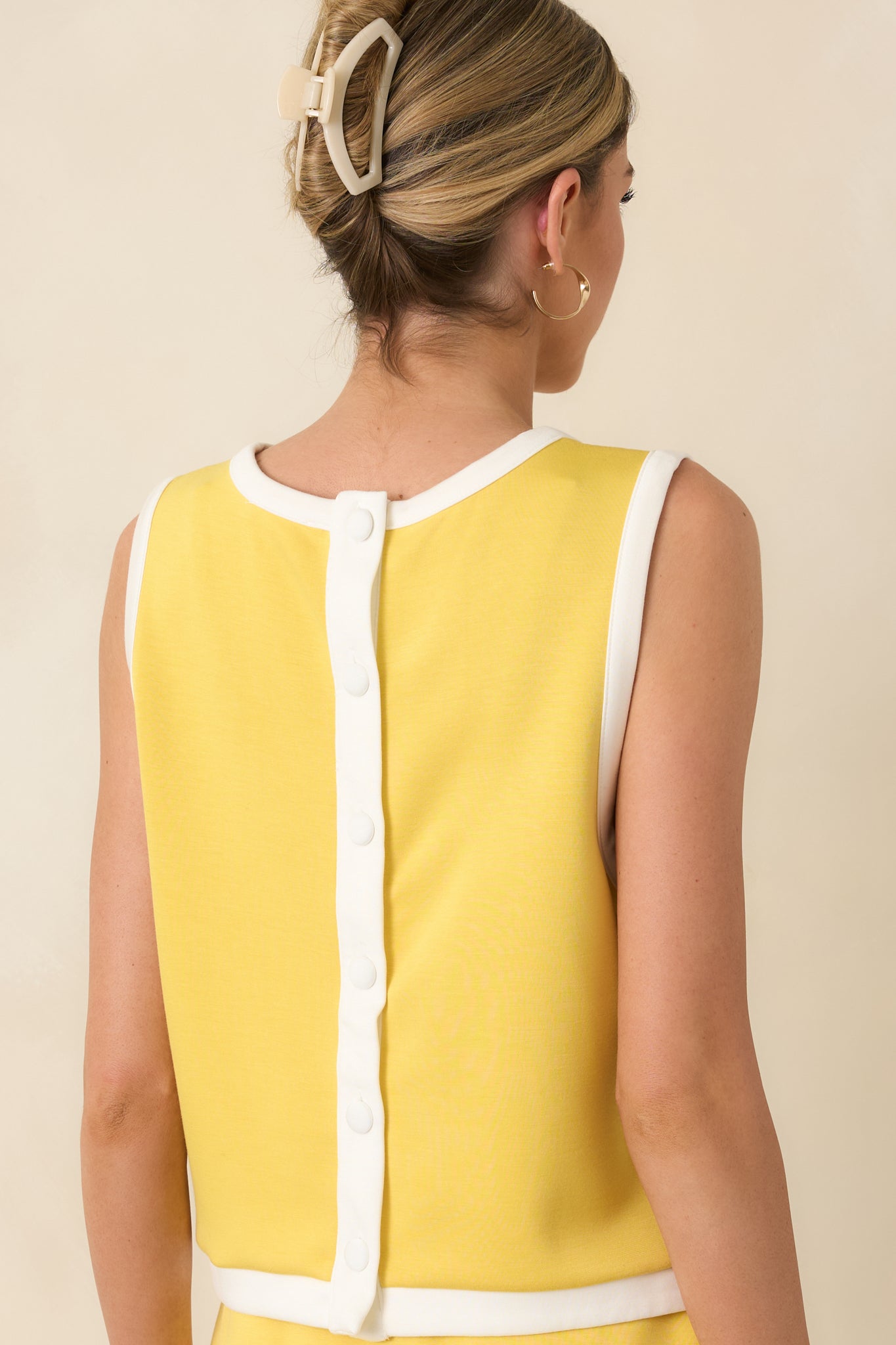In Good Form Yellow Stretch Knit Contrast Trim Top