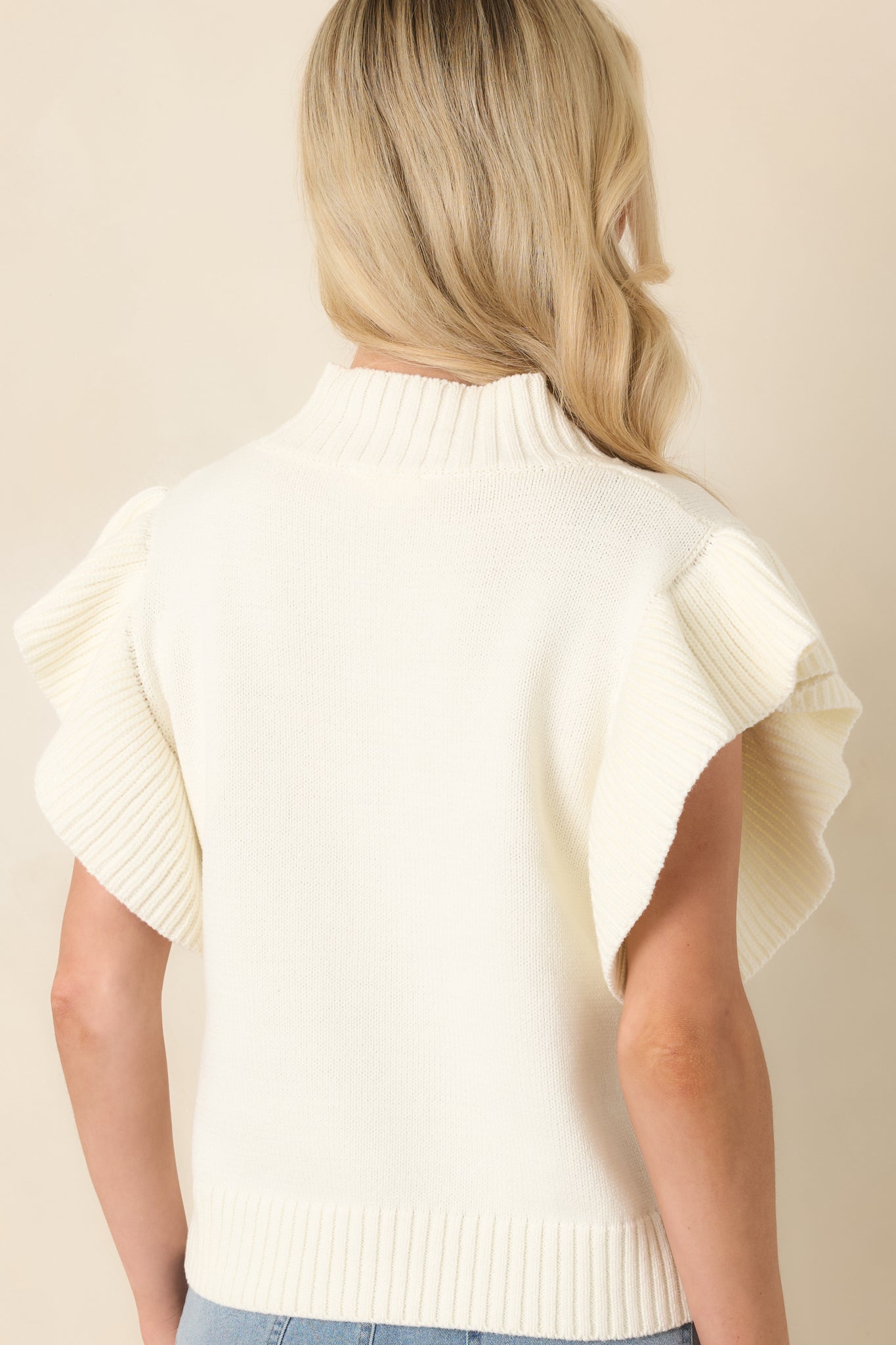 Watch Her Work Ivory Knit Flutter Sleeve Top