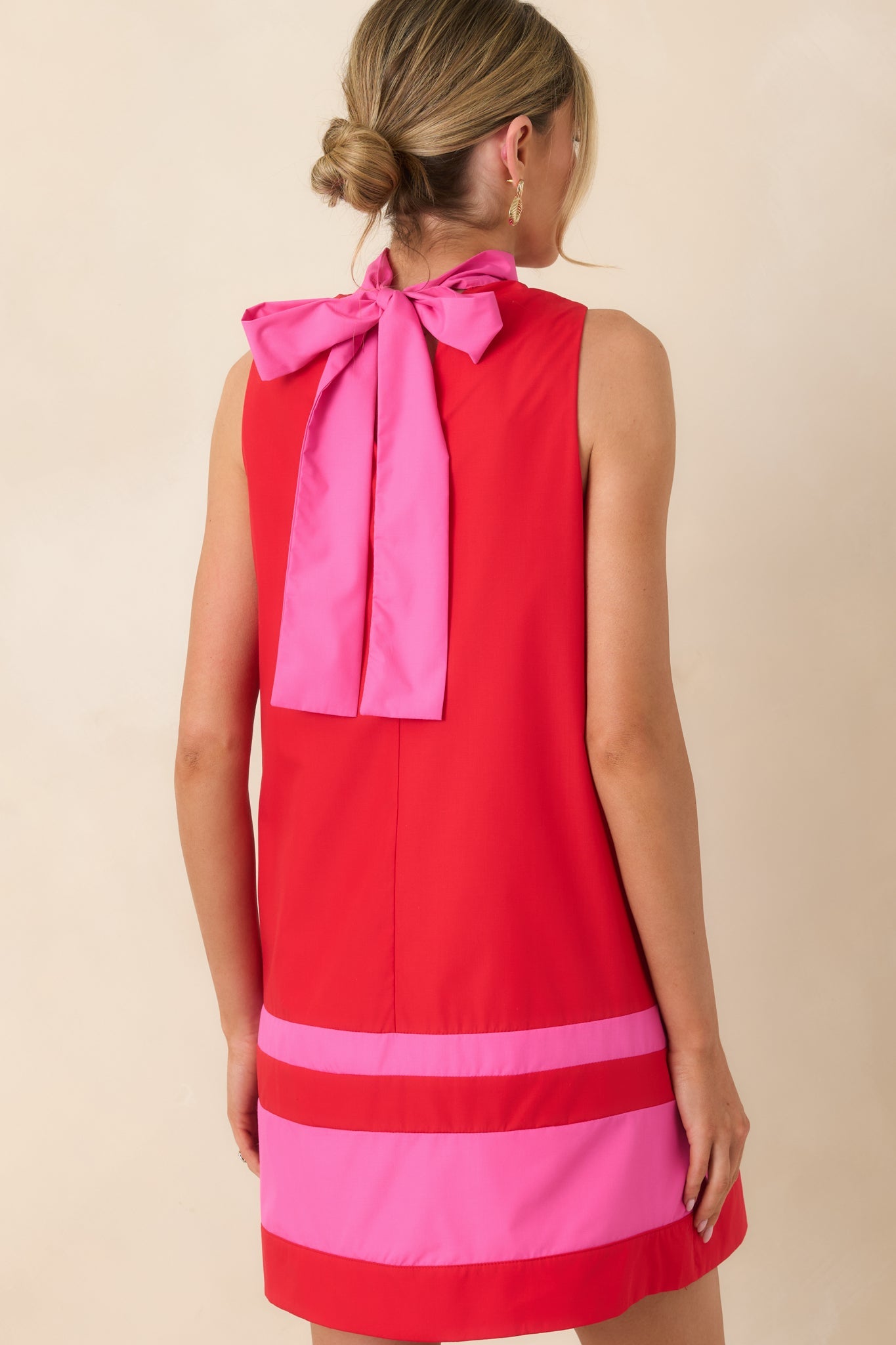 Up to Something Red & Pink Contrast Tie-Back Sleeveless Mini Dress