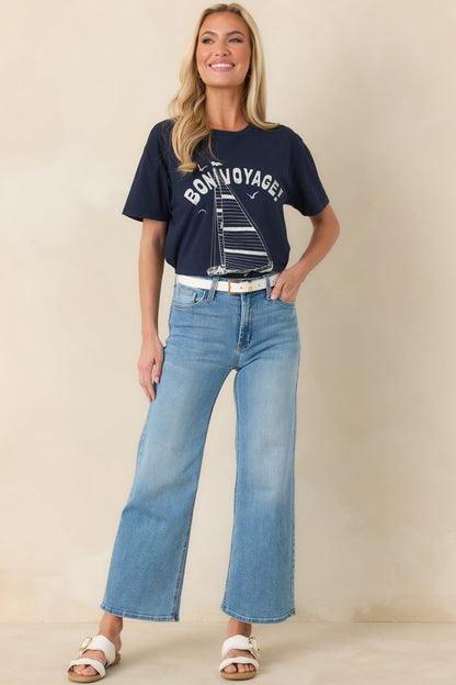 Z Supply Navy Blue Cotton Voyage Boyfriend Tee