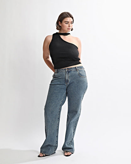 Carrie One Shoulder Top Black