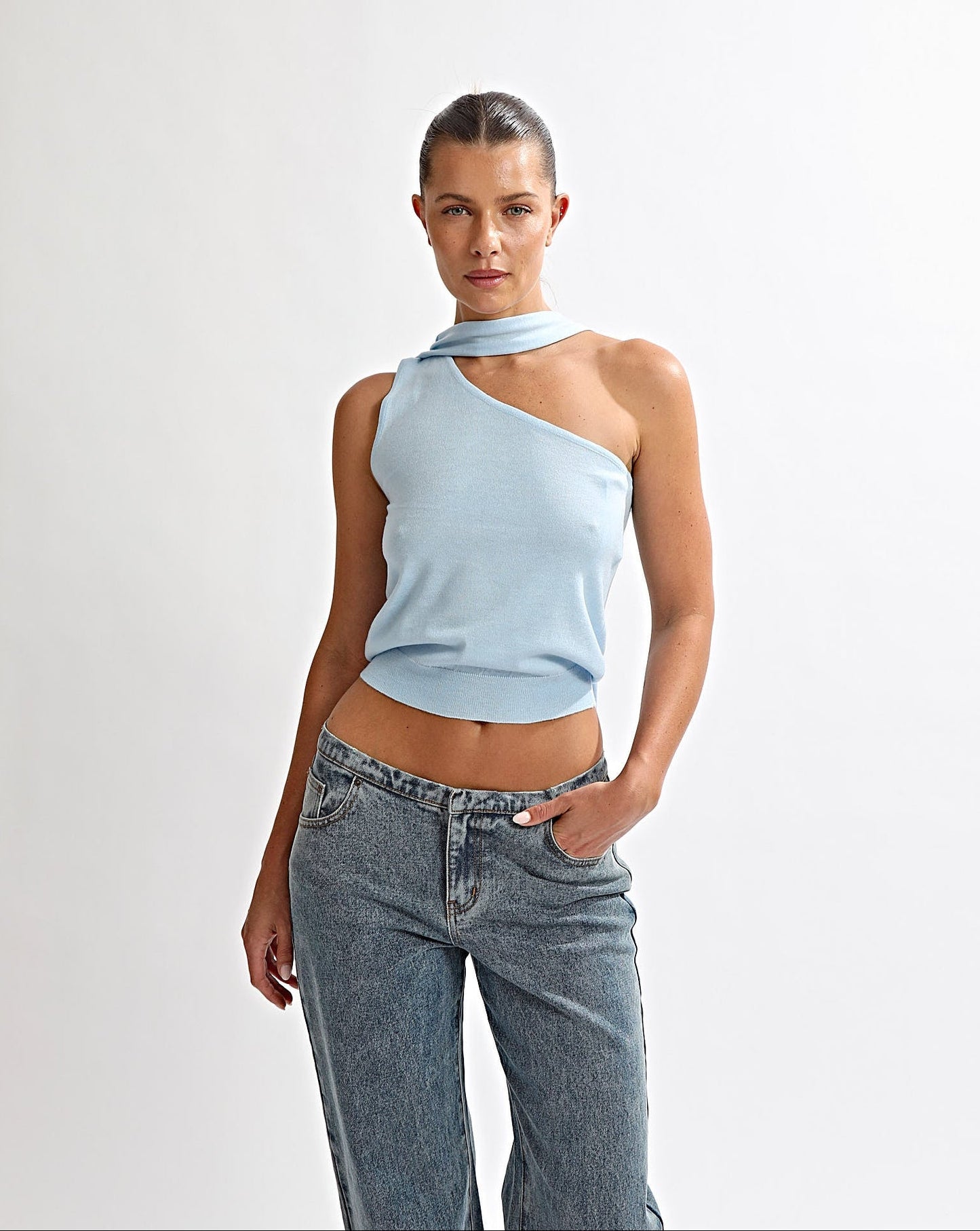 Carrie One Shoulder Top Blue