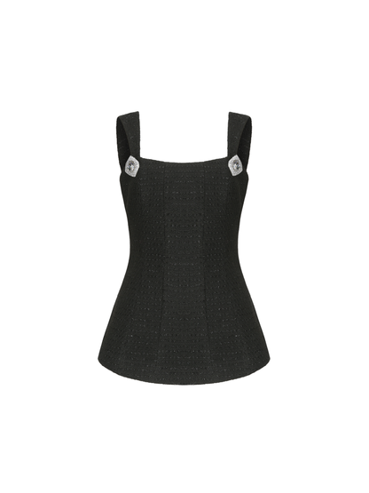 Annabella Textured Woven Black Bow Top