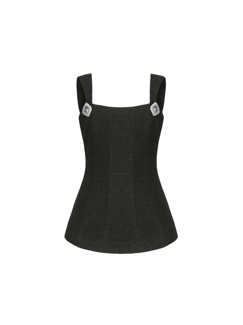 Annabella Textured Woven Black Bow Top