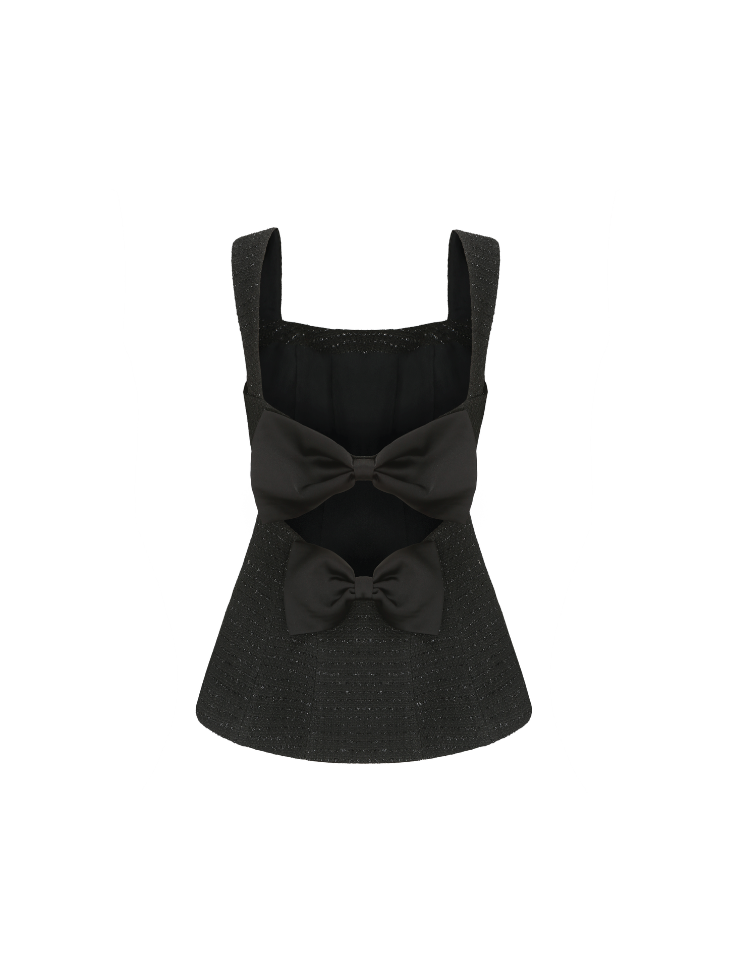 Annabella Textured Woven Black Bow Top