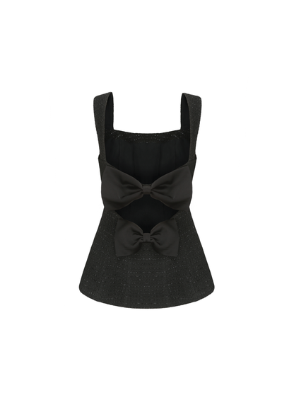 Annabella Textured Woven Black Bow Top