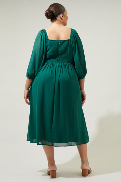 Amaretto Puff Sleeve Midi Dress Curve