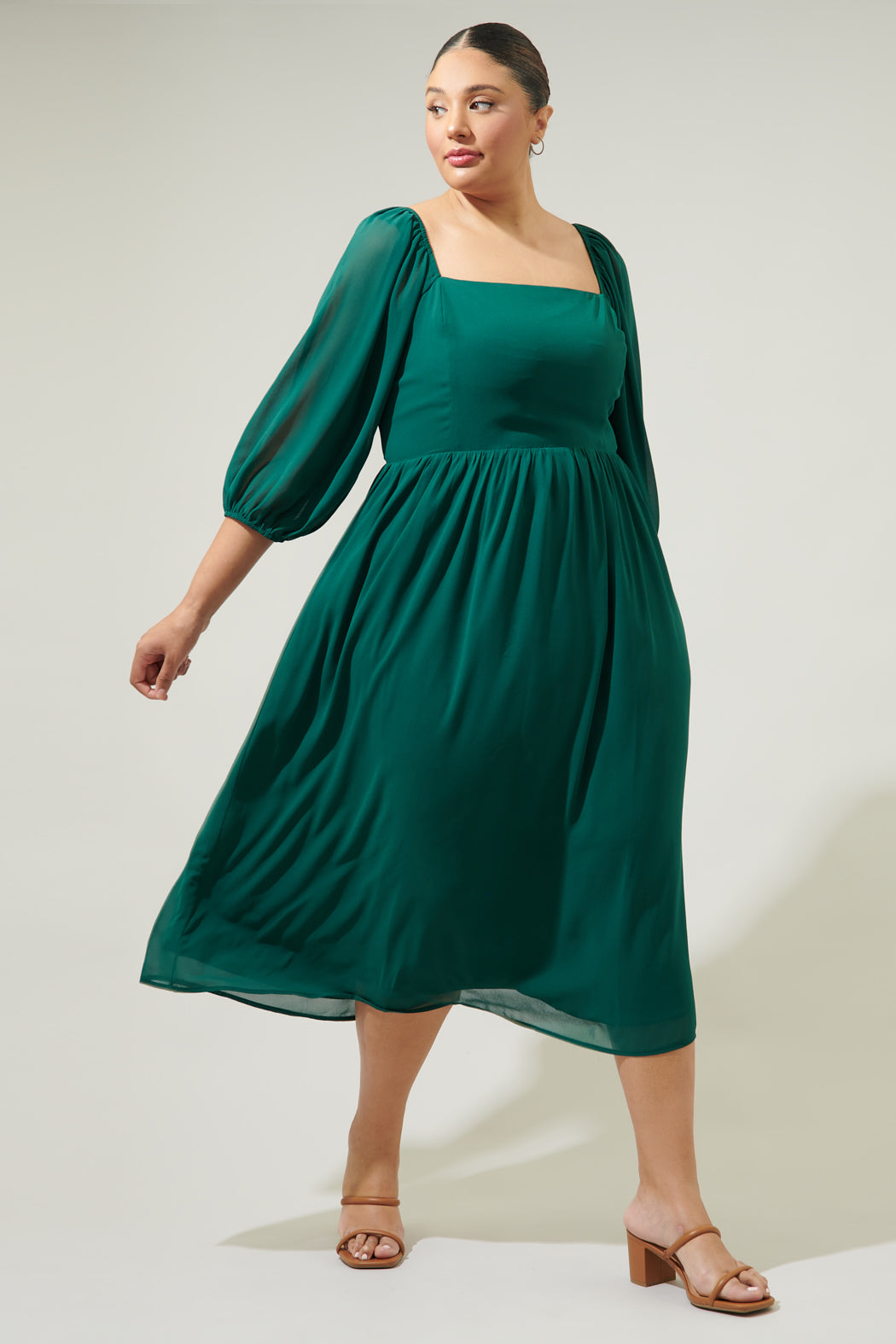 Amaretto Puff Sleeve Midi Dress Curve