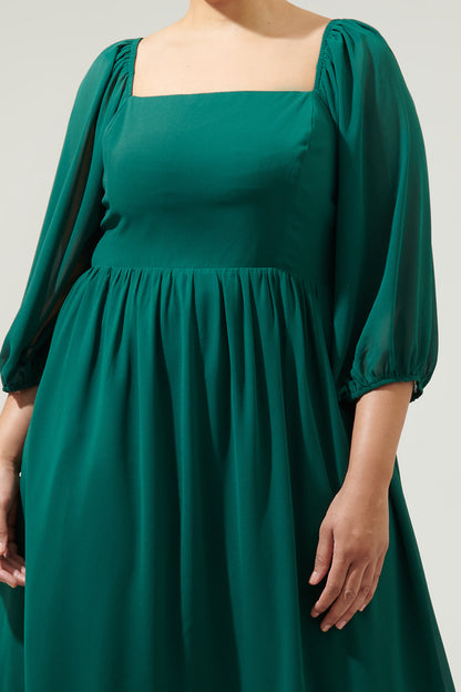 Amaretto Puff Sleeve Midi Dress Curve
