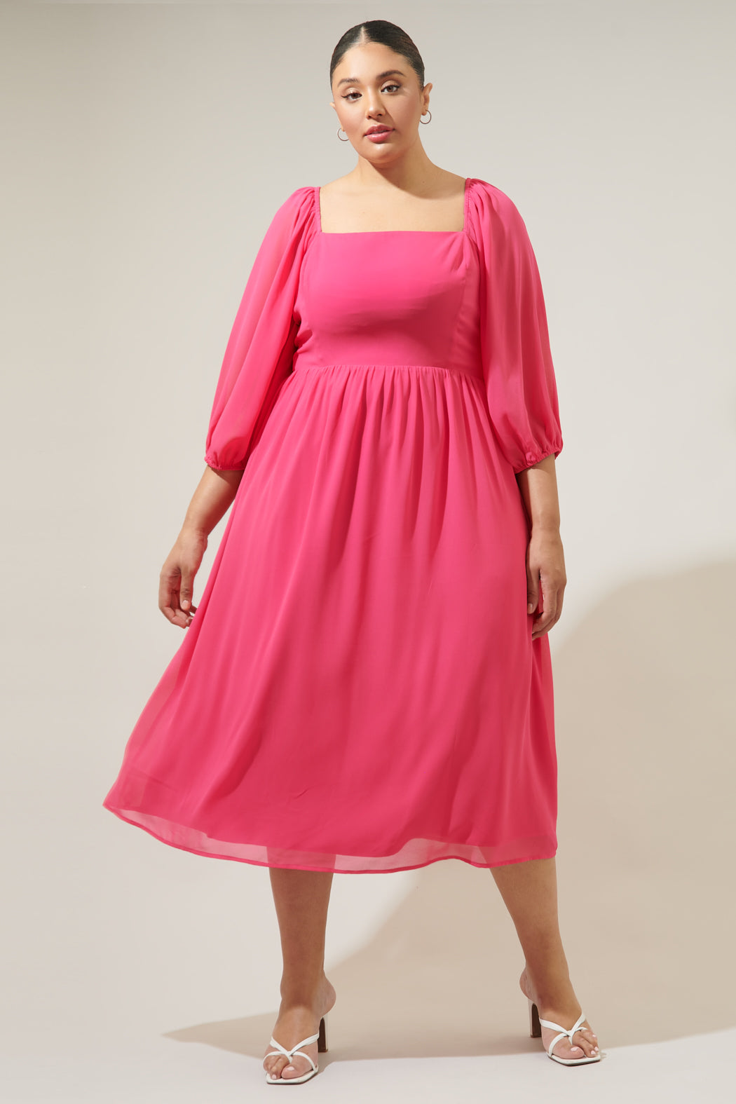 Amaretto Puff Sleeve Midi Dress Curve
