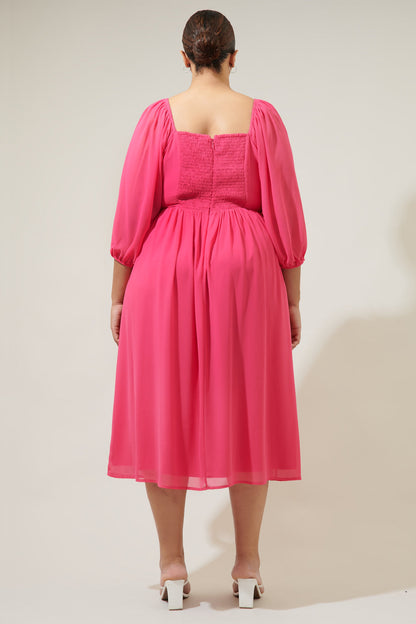 Amaretto Puff Sleeve Midi Dress Curve