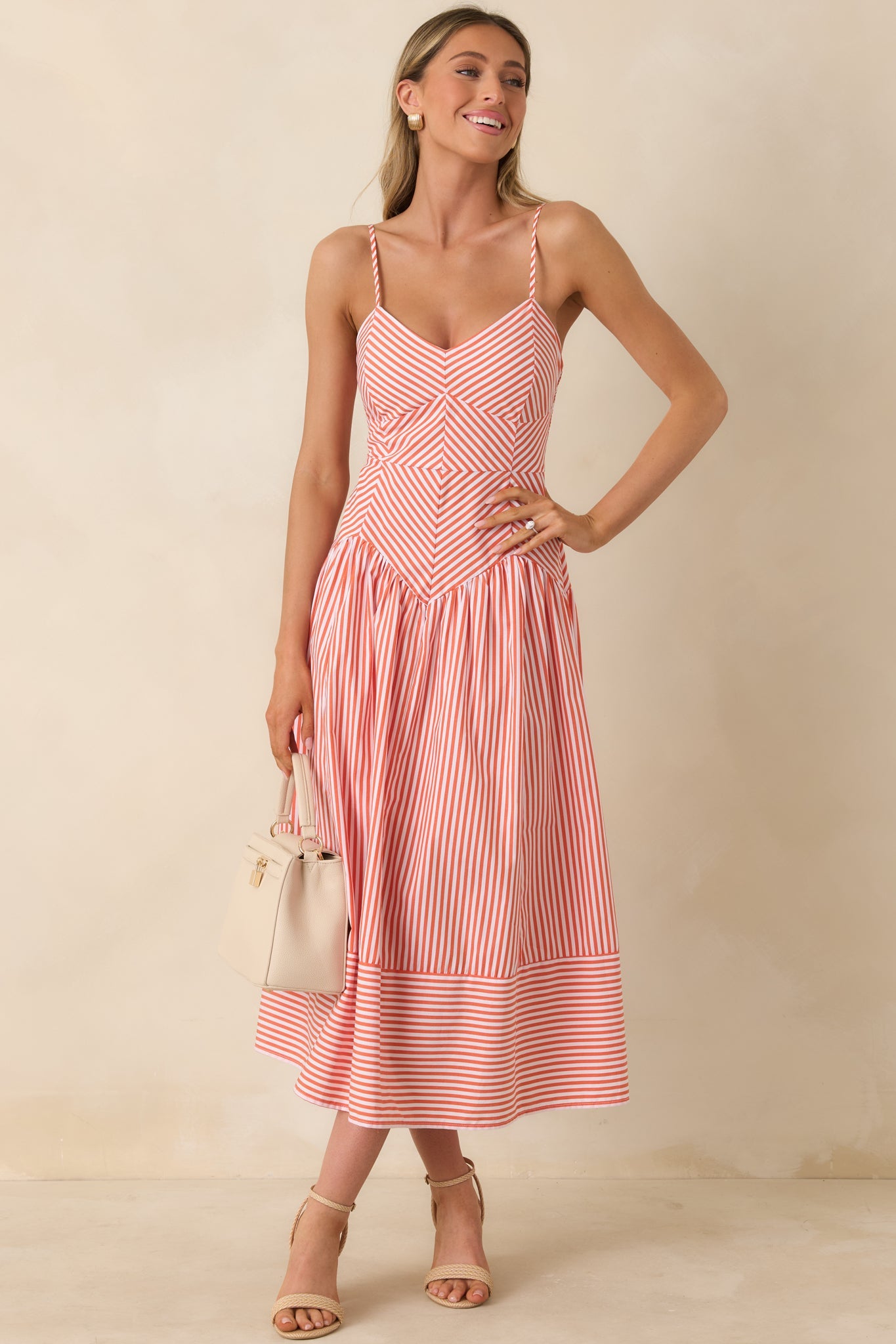 From All Angles Orange & White Stripe Cotton Midi Dress