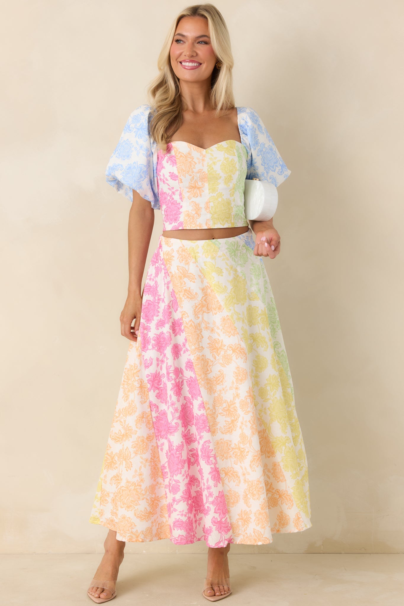 She’s a Rainbow Multi Floral Cotton Linen Cropped Top