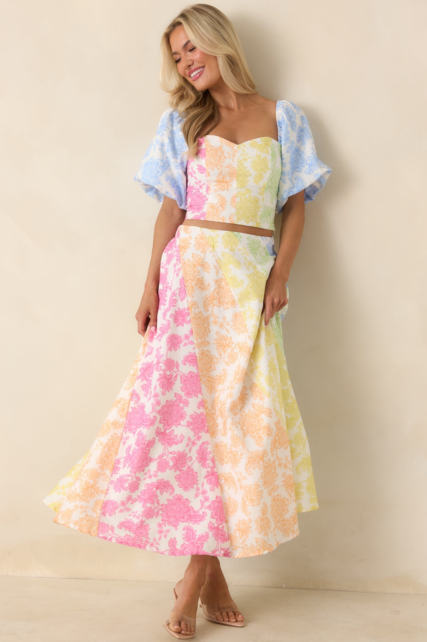 She’s a Rainbow Multi Floral Cotton Linen Cropped Top