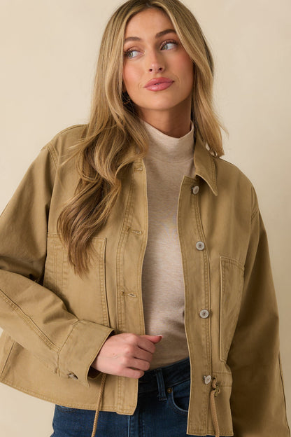 Let's Go There Tan Cotton Twill Utility Jacket