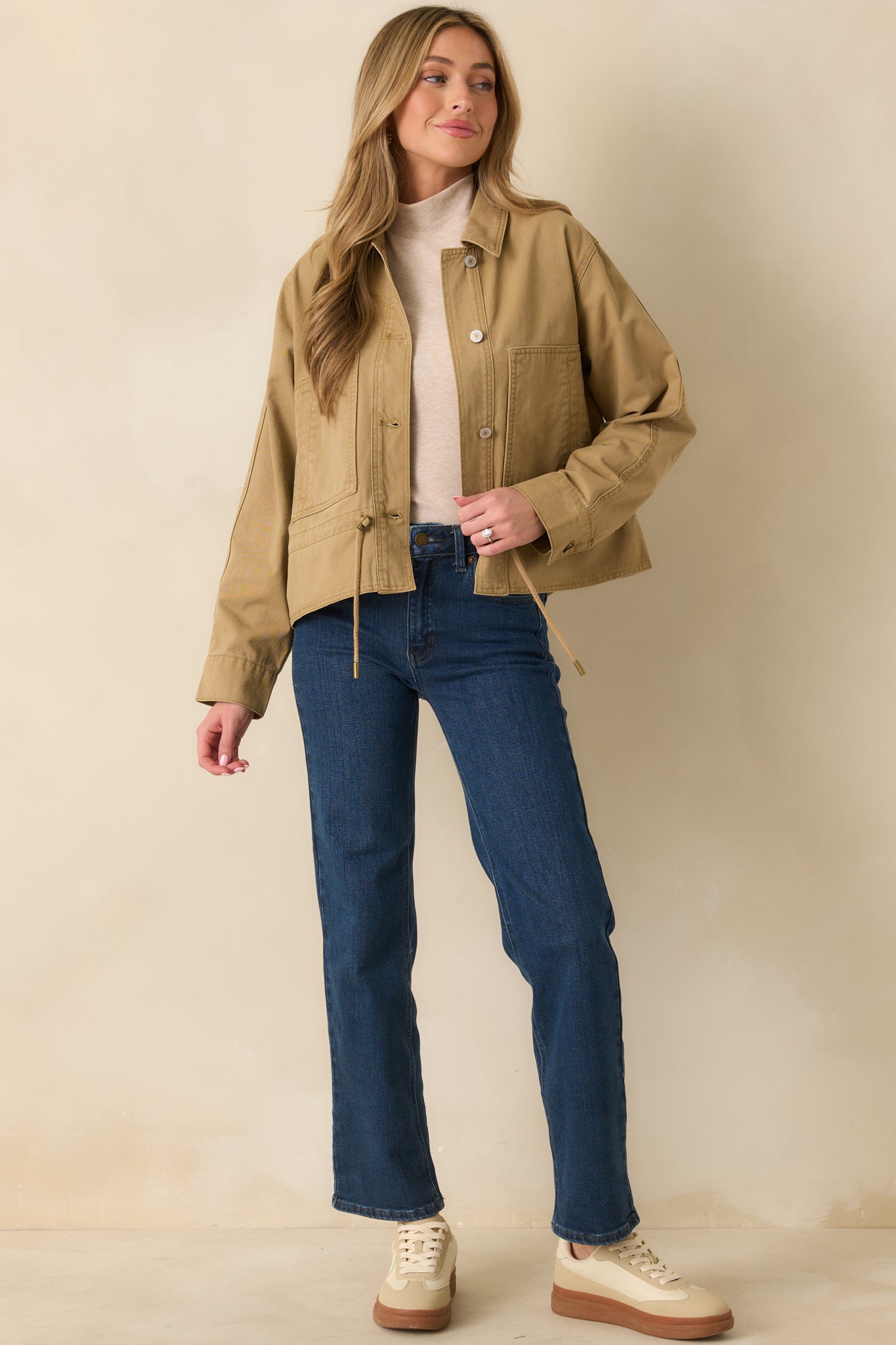 Let's Go There Tan Cotton Twill Utility Jacket