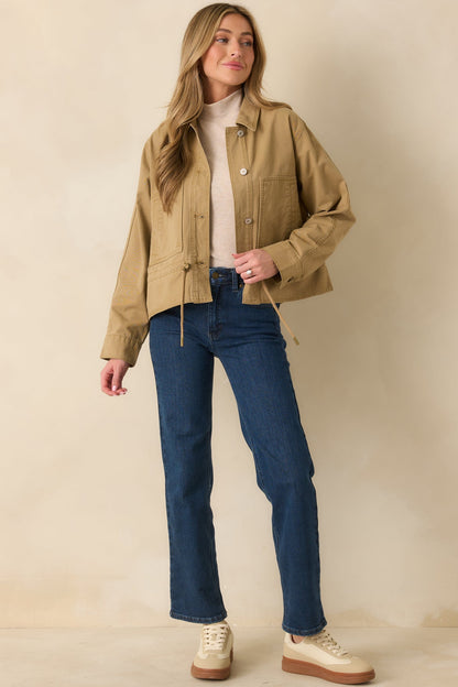 Let's Go There Tan Cotton Twill Utility Jacket