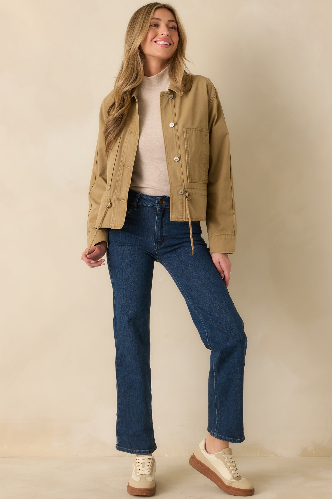 Let's Go There Tan Cotton Twill Utility Jacket