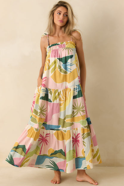Paradisa Panacea Multi Tropical Lagoon Print Cotton Maxi Dress