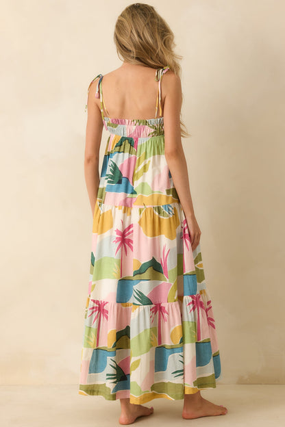 Paradisa Panacea Multi Tropical Lagoon Print Cotton Maxi Dress