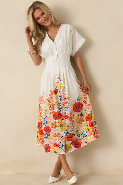 What Comes Next White Multi Cotton Floral Midi Dress