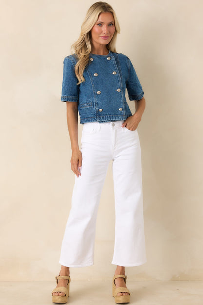 I'll Be Straightforward White Cotton Denim Cropped Wide Leg Jeans