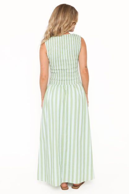 Maleny Maxi Dress - Blue/Green Stripe