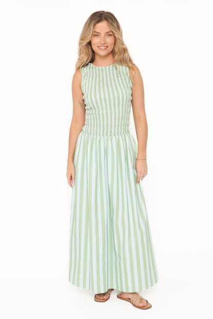 Maleny Maxi Dress - Blue/Green Stripe