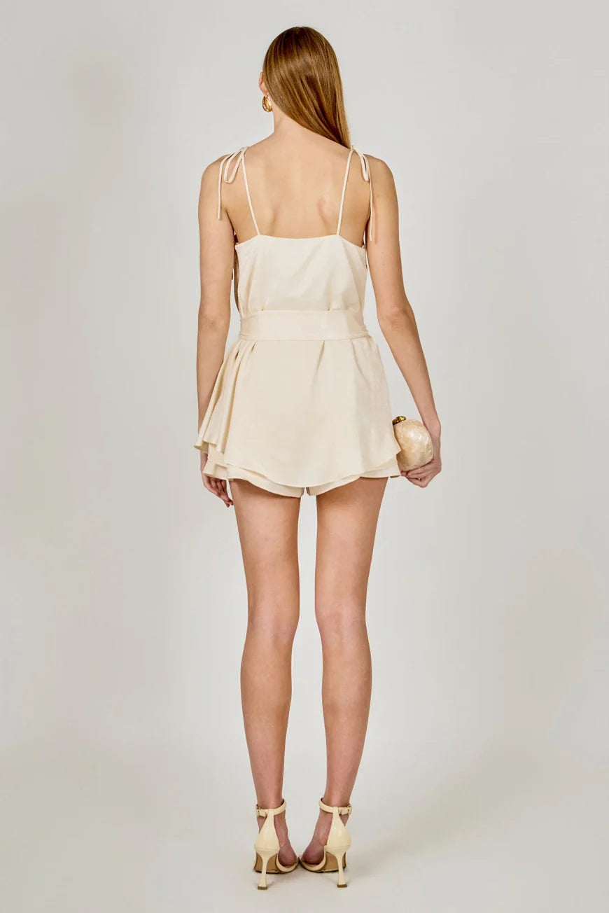 Endless Rose Spaghetti Tie Belted Romper Dress