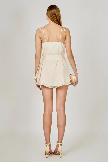 Endless Rose Spaghetti Tie Belted Romper Dress