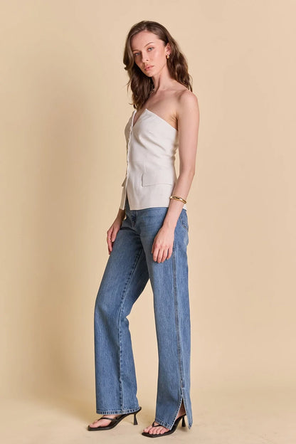 Endless Rose Linen Button Up Tube Top