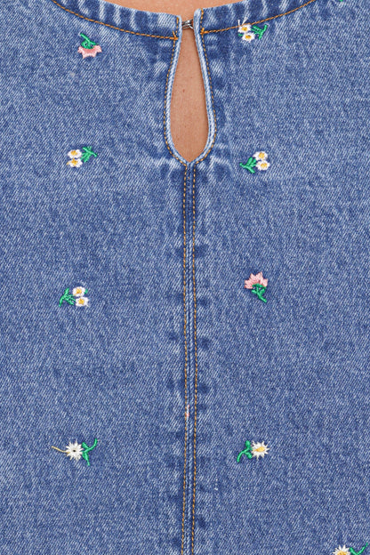 Azen Mini Dress - Embroidered Denim