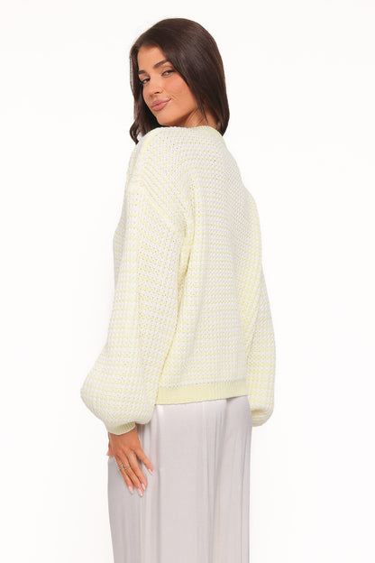 Becca Crewneck Waffle Stitch Stripe Knit Sweater - Butter Yellow